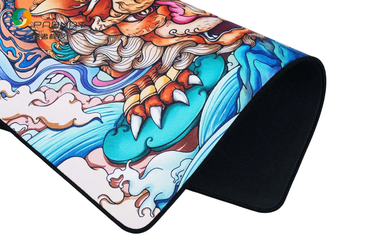 Cloth gaming mouse pad featuring a high-density bright woven fabric surface and natural rubber base for smooth control and stability.