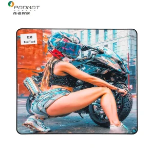 Red Toad balanced gaming mouse pad featuring cyberpunk girl and motorcycle design on a premium surface
