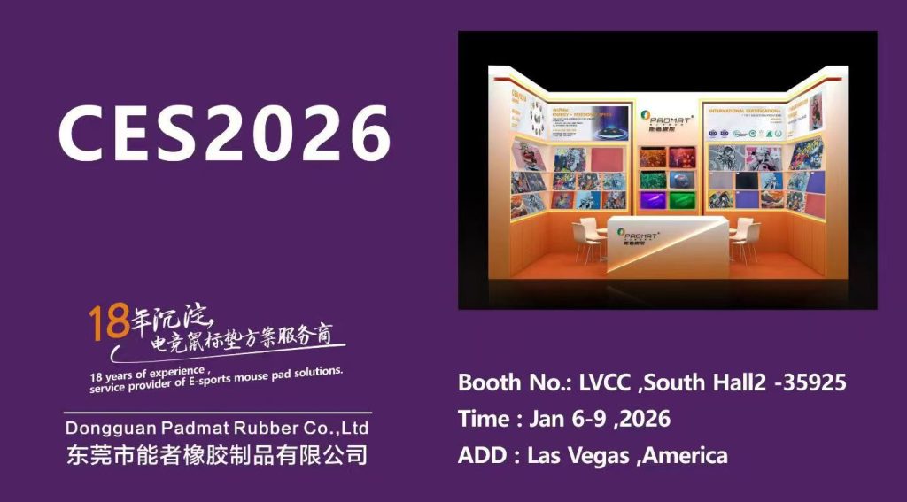 Padmat Rubber CES booth at LVCC South Hall 35925 showcasing OEM gaming mouse pads and custom rubber mats