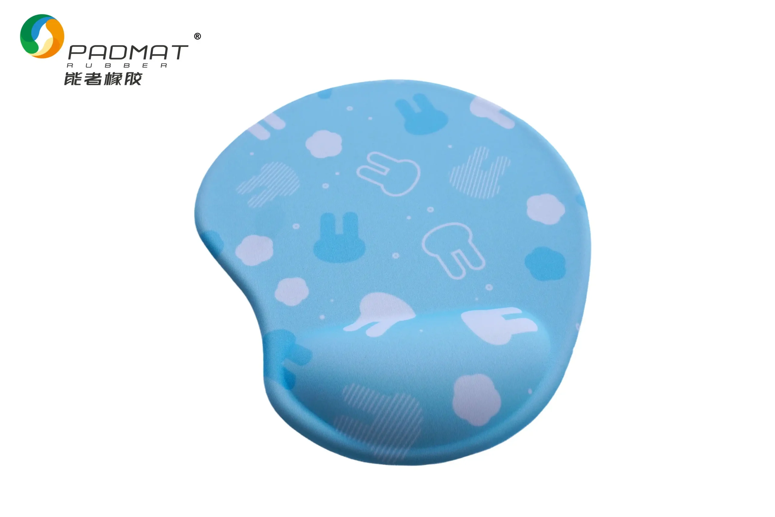 PADMAT Cute Bunny Pattern Ergonomic Memory Foam Wrist Rest, Light Blue Hand Support for Office Gaming