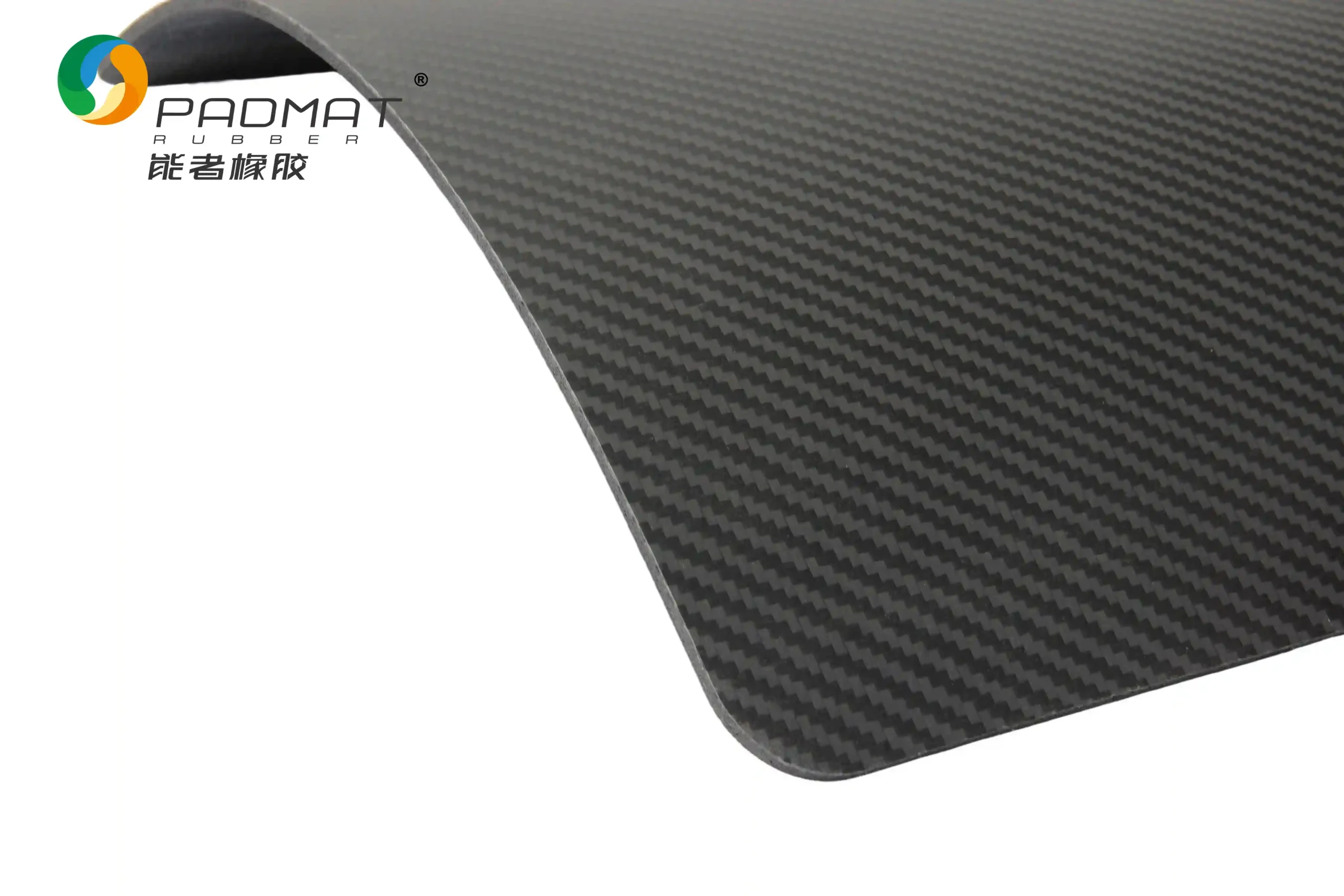 Close-up of Carbon Fiber gaming mouse pad showing high-end carbon fiber twill and plain weave texture with frosted coating.