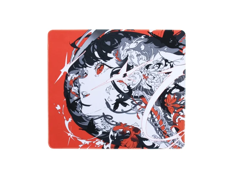 Anime printed Shadow Wolf mouse pad, directional micro-grid woven surface with axis-balanced friction for steady glide & precise fine aiming
