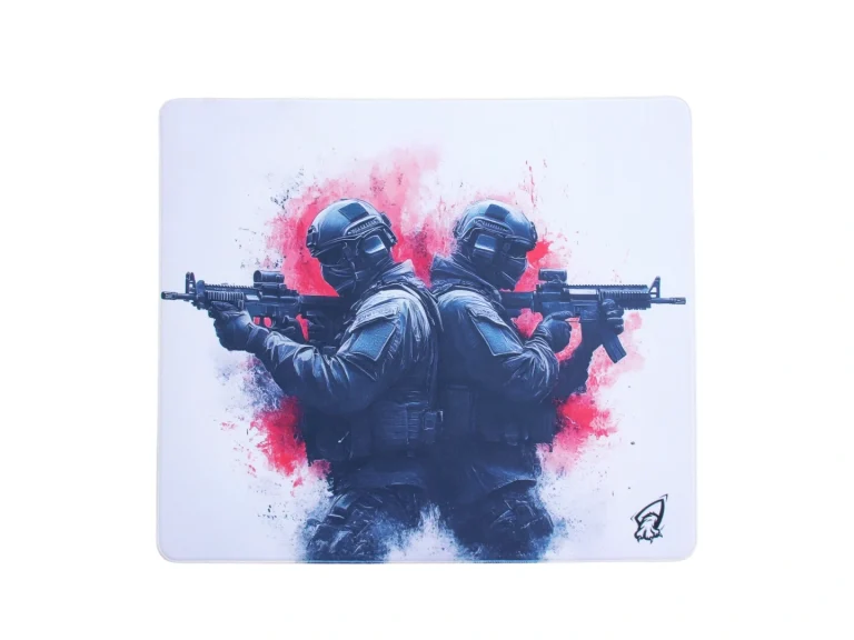 Tactical printed Twin Star mouse pad, soft precise textured fabric surface, flexible eco natural rubber base with
